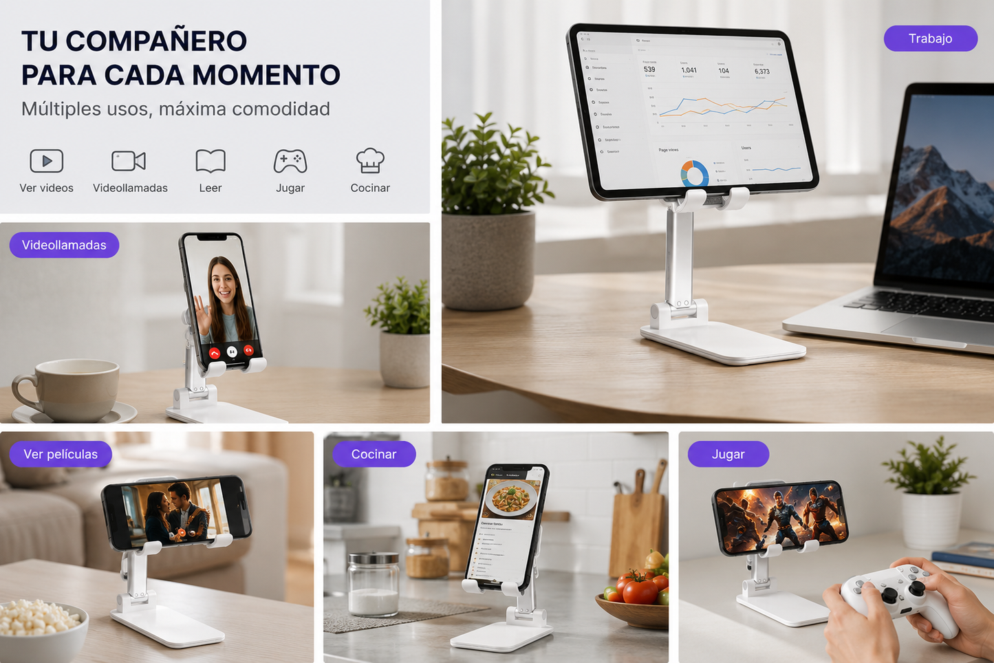 Soporte Plegable Ajustable para Móvil y Tablet de Escritorio