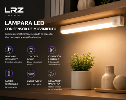 Lámpara LED con Sensor de Movimiento Recargable USB-C para Armarios, Cocina y Escaleras