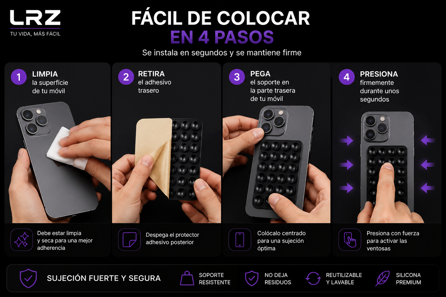 LRZ FlexGrip™ | Soporte Magnético de Silicona para Móvil con Ventosas
