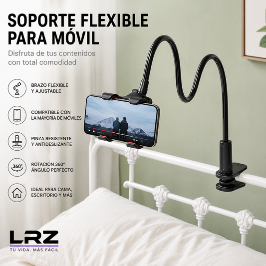 Soporte Flexible Ajustable para Móvil con Pinza – Universal para Cama, Escritorio y Mesa